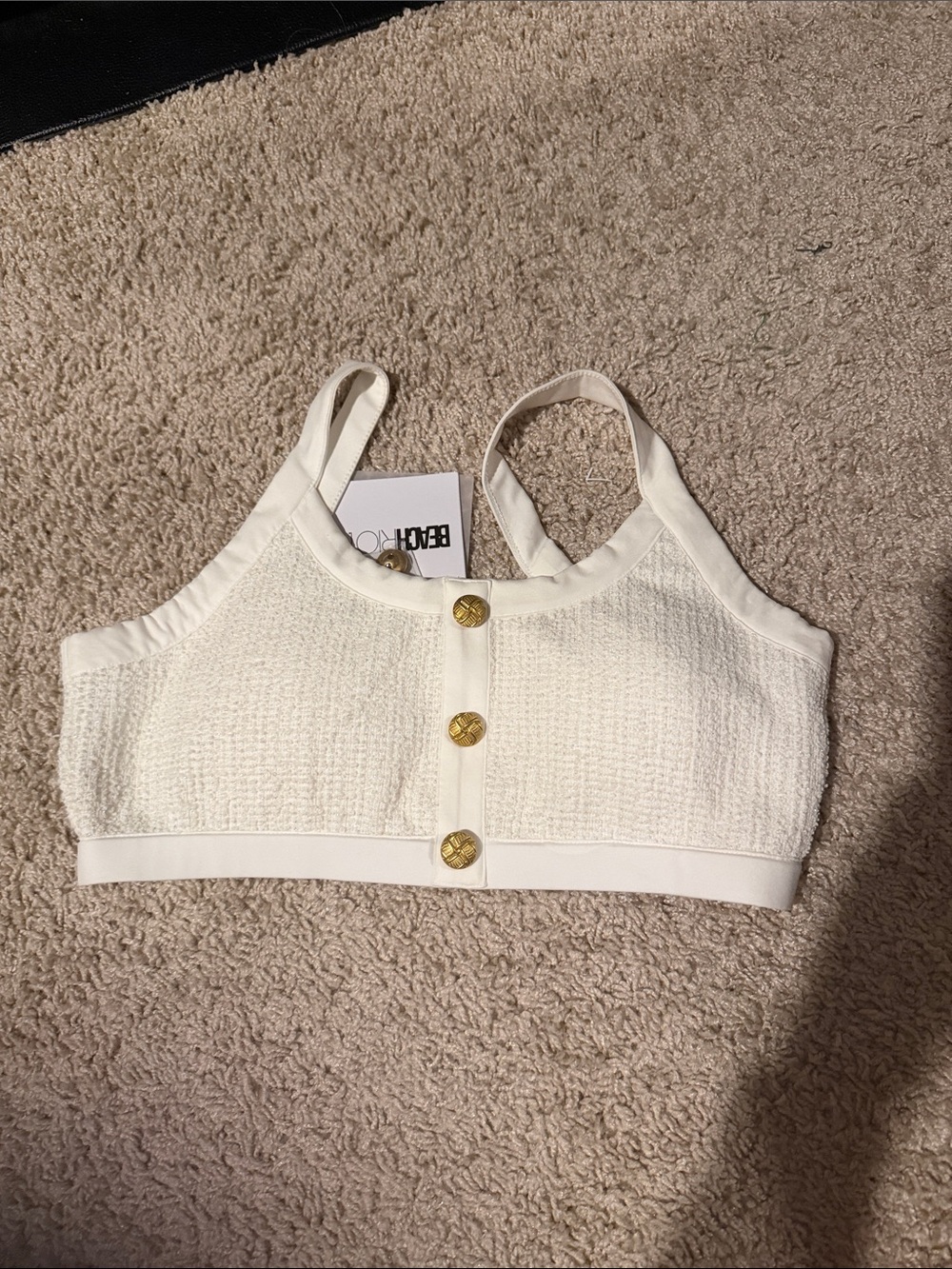 Beach Riot Cream Textured Button-Front Bikini Top - Picture 2 of 3